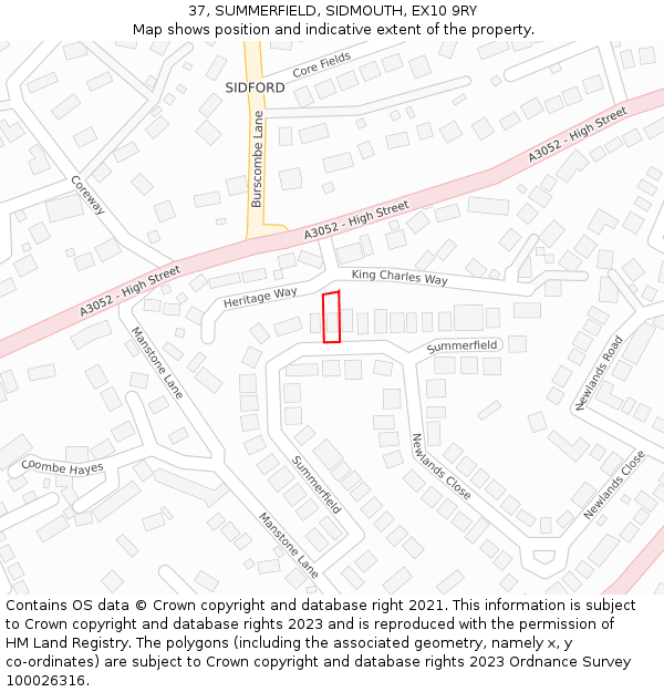37, SUMMERFIELD, SIDMOUTH, EX10 9RY: Location map and indicative extent of plot
