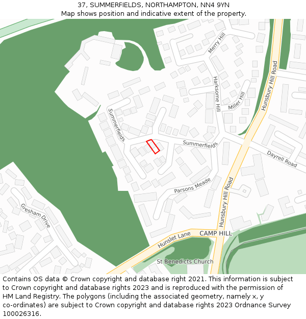37, SUMMERFIELDS, NORTHAMPTON, NN4 9YN: Location map and indicative extent of plot