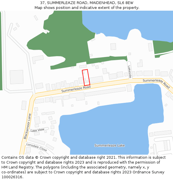 37, SUMMERLEAZE ROAD, MAIDENHEAD, SL6 8EW: Location map and indicative extent of plot