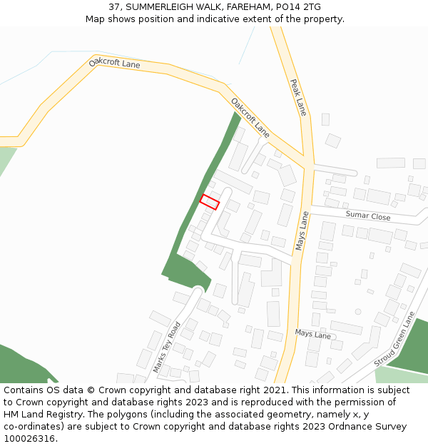 37, SUMMERLEIGH WALK, FAREHAM, PO14 2TG: Location map and indicative extent of plot