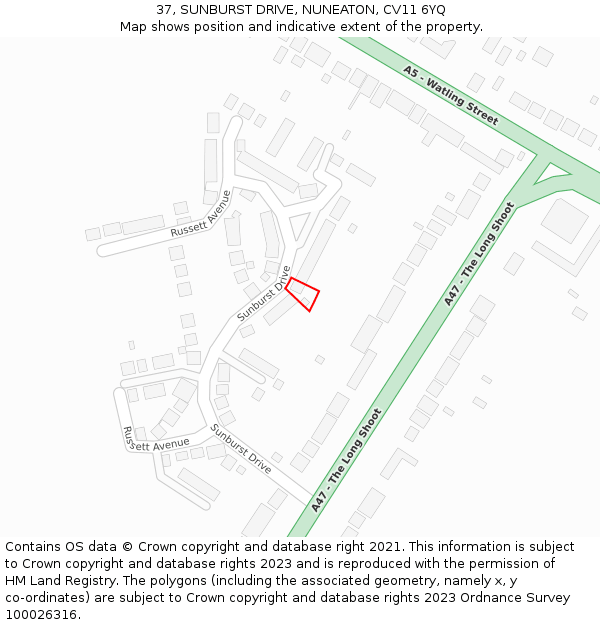 37, SUNBURST DRIVE, NUNEATON, CV11 6YQ: Location map and indicative extent of plot