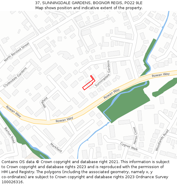 37, SUNNINGDALE GARDENS, BOGNOR REGIS, PO22 9LE: Location map and indicative extent of plot