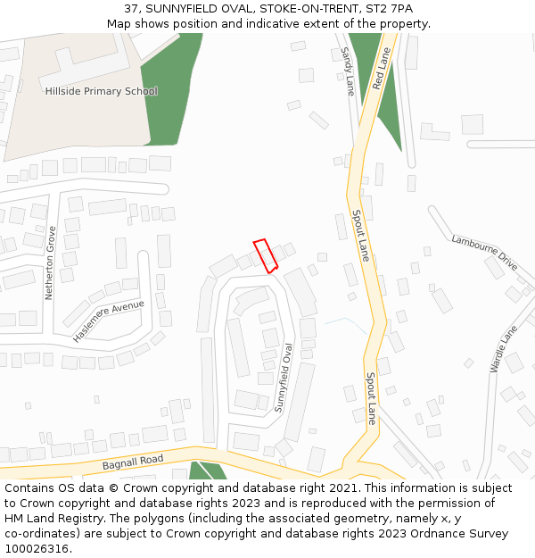 37, SUNNYFIELD OVAL, STOKE-ON-TRENT, ST2 7PA: Location map and indicative extent of plot