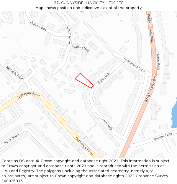 37, SUNNYSIDE, HINCKLEY, LE10 1TE: Location map and indicative extent of plot