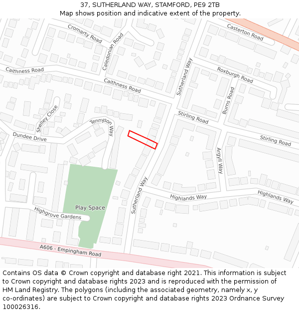 37, SUTHERLAND WAY, STAMFORD, PE9 2TB: Location map and indicative extent of plot