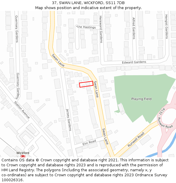 37, SWAN LANE, WICKFORD, SS11 7DB: Location map and indicative extent of plot