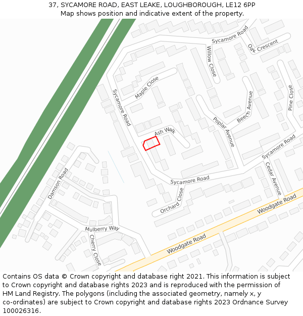 37, SYCAMORE ROAD, EAST LEAKE, LOUGHBOROUGH, LE12 6PP: Location map and indicative extent of plot