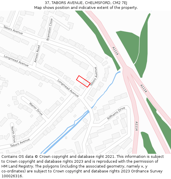 37, TABORS AVENUE, CHELMSFORD, CM2 7EJ: Location map and indicative extent of plot