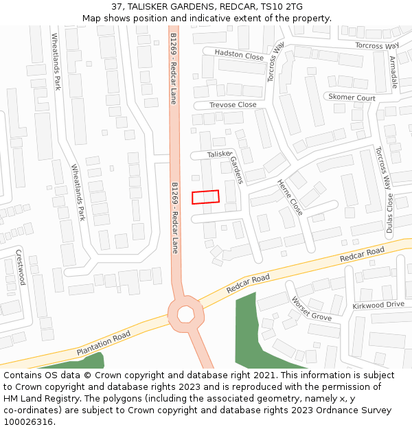 37, TALISKER GARDENS, REDCAR, TS10 2TG: Location map and indicative extent of plot