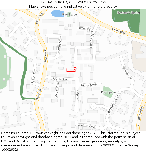 37, TAPLEY ROAD, CHELMSFORD, CM1 4XY: Location map and indicative extent of plot