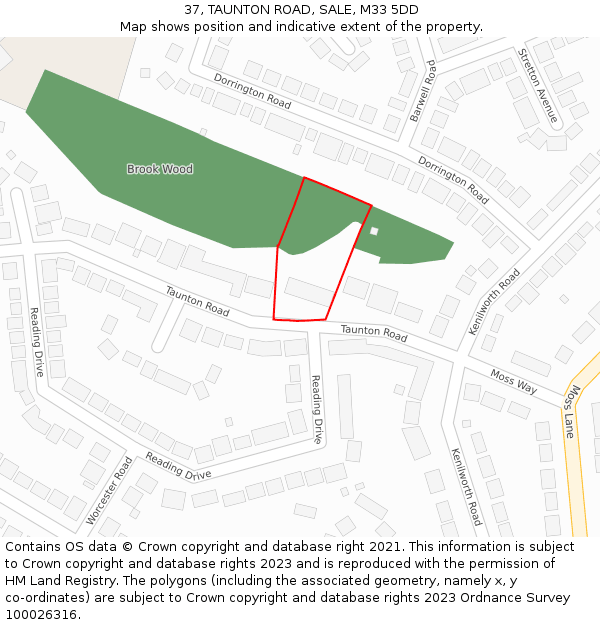 37, TAUNTON ROAD, SALE, M33 5DD: Location map and indicative extent of plot