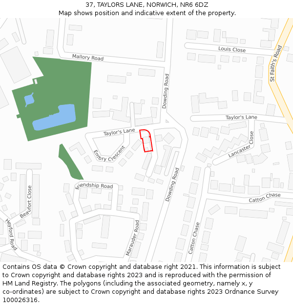 37, TAYLORS LANE, NORWICH, NR6 6DZ: Location map and indicative extent of plot