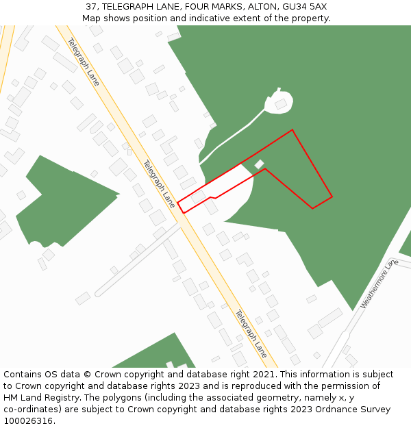 37, TELEGRAPH LANE, FOUR MARKS, ALTON, GU34 5AX: Location map and indicative extent of plot