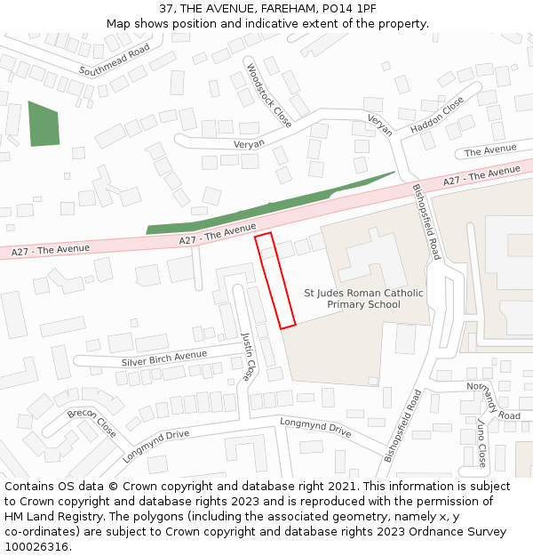 37, THE AVENUE, FAREHAM, PO14 1PF: Location map and indicative extent of plot