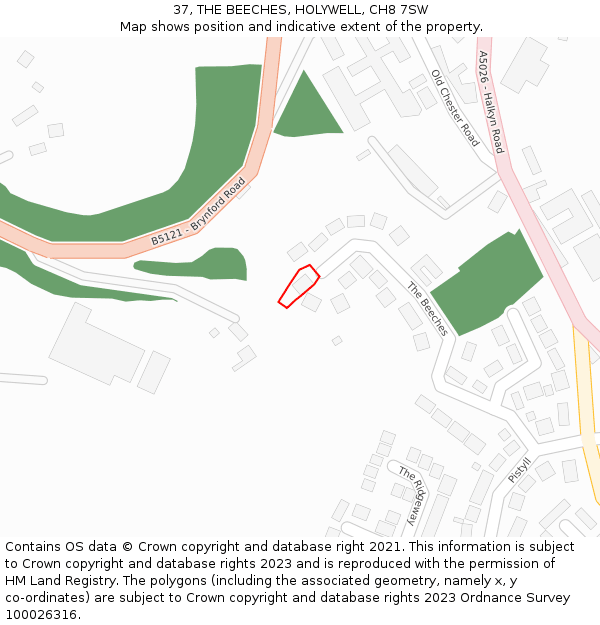 37, THE BEECHES, HOLYWELL, CH8 7SW: Location map and indicative extent of plot