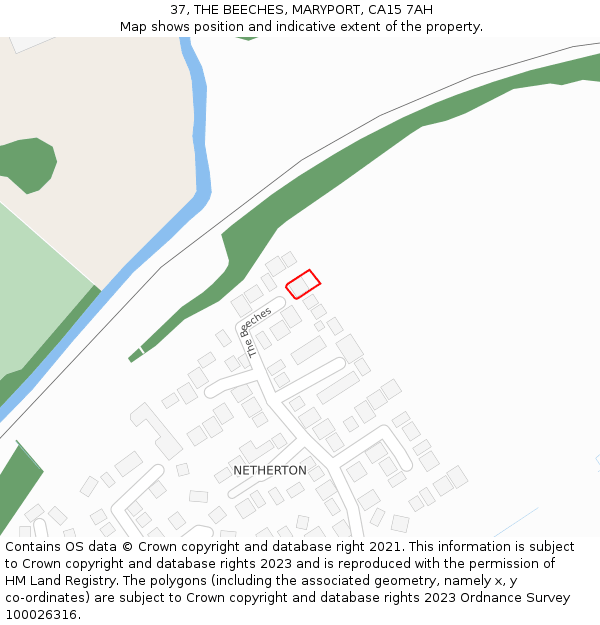 37, THE BEECHES, MARYPORT, CA15 7AH: Location map and indicative extent of plot