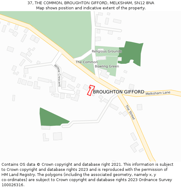 37, THE COMMON, BROUGHTON GIFFORD, MELKSHAM, SN12 8NA: Location map and indicative extent of plot