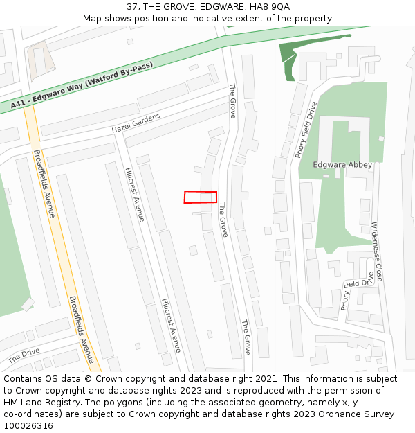 37, THE GROVE, EDGWARE, HA8 9QA: Location map and indicative extent of plot