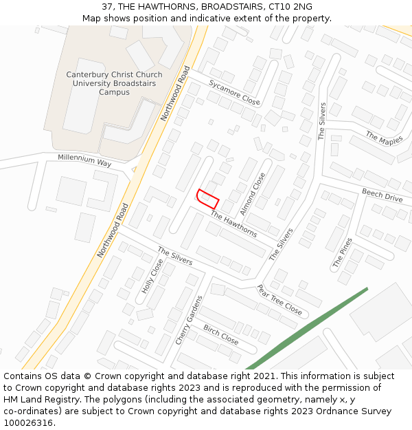 37, THE HAWTHORNS, BROADSTAIRS, CT10 2NG: Location map and indicative extent of plot