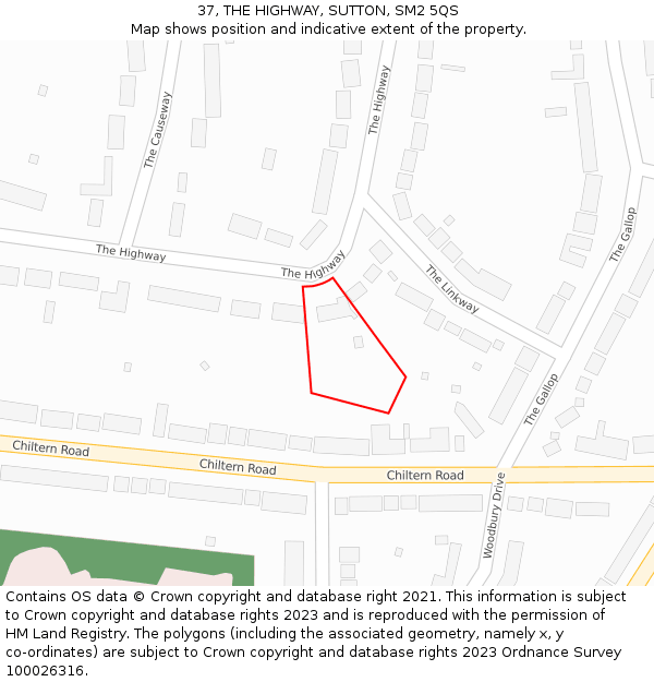 37, THE HIGHWAY, SUTTON, SM2 5QS: Location map and indicative extent of plot