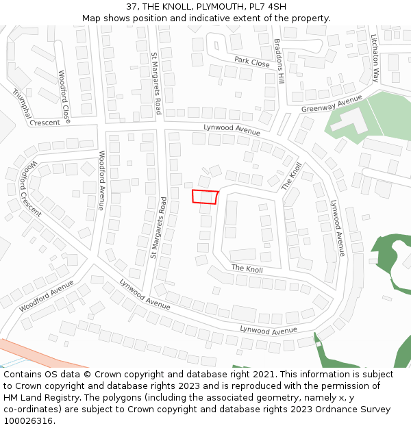 37, THE KNOLL, PLYMOUTH, PL7 4SH: Location map and indicative extent of plot