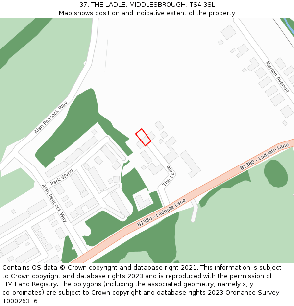 37, THE LADLE, MIDDLESBROUGH, TS4 3SL: Location map and indicative extent of plot