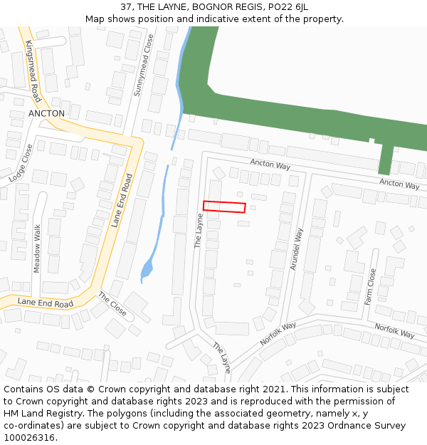 37, THE LAYNE, BOGNOR REGIS, PO22 6JL: Location map and indicative extent of plot