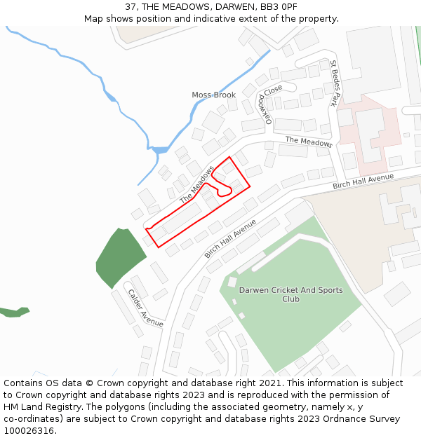 37, THE MEADOWS, DARWEN, BB3 0PF: Location map and indicative extent of plot
