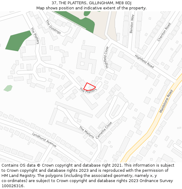 37, THE PLATTERS, GILLINGHAM, ME8 0DJ: Location map and indicative extent of plot