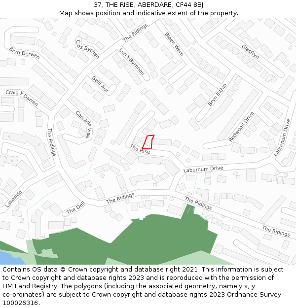 37, THE RISE, ABERDARE, CF44 8BJ: Location map and indicative extent of plot