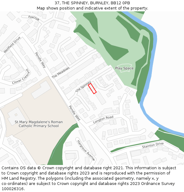 37, THE SPINNEY, BURNLEY, BB12 0PB: Location map and indicative extent of plot