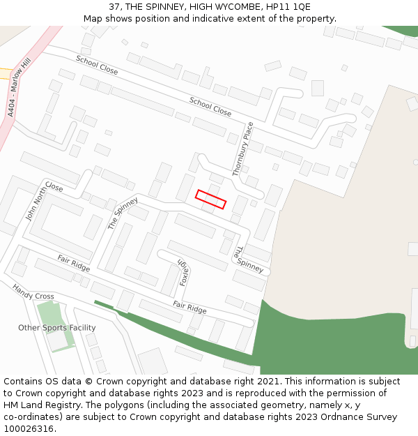 37, THE SPINNEY, HIGH WYCOMBE, HP11 1QE: Location map and indicative extent of plot