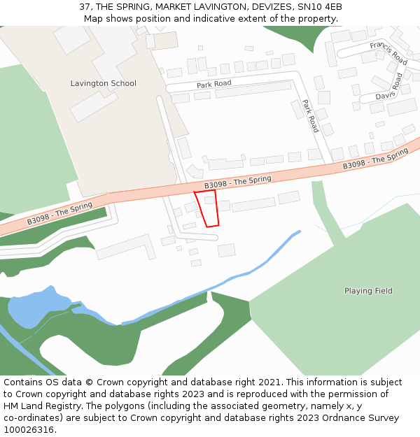 37, THE SPRING, MARKET LAVINGTON, DEVIZES, SN10 4EB: Location map and indicative extent of plot