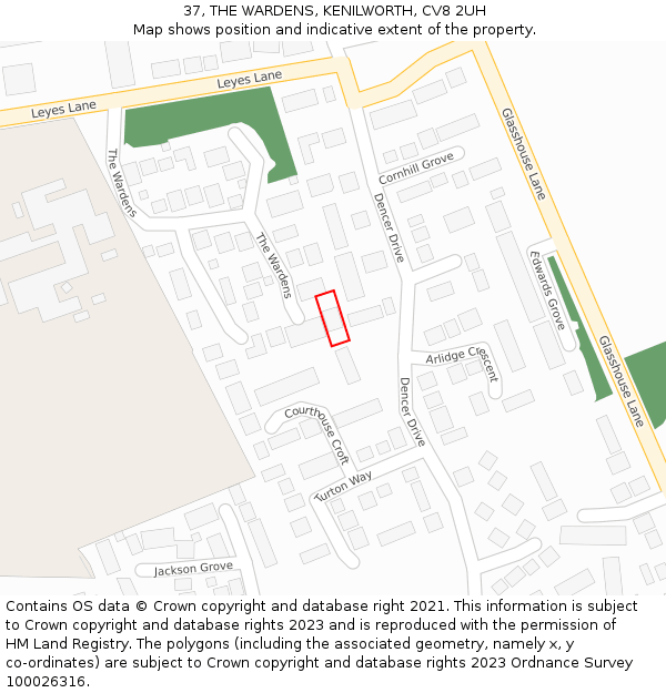 37, THE WARDENS, KENILWORTH, CV8 2UH: Location map and indicative extent of plot