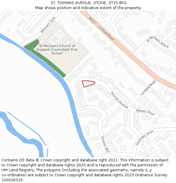 37, THOMAS AVENUE, STONE, ST15 8FG: Location map and indicative extent of plot