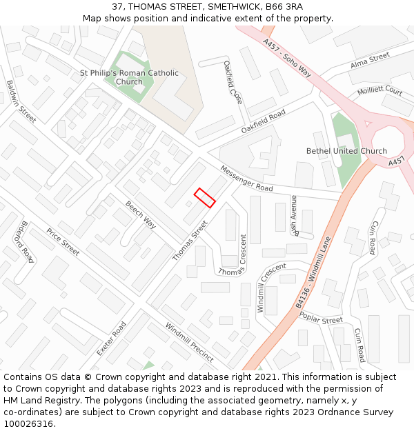 37, THOMAS STREET, SMETHWICK, B66 3RA: Location map and indicative extent of plot