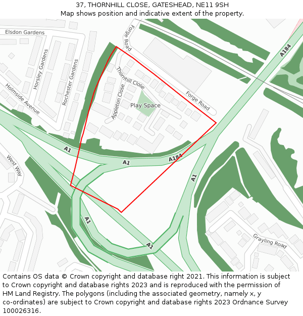 37, THORNHILL CLOSE, GATESHEAD, NE11 9SH: Location map and indicative extent of plot