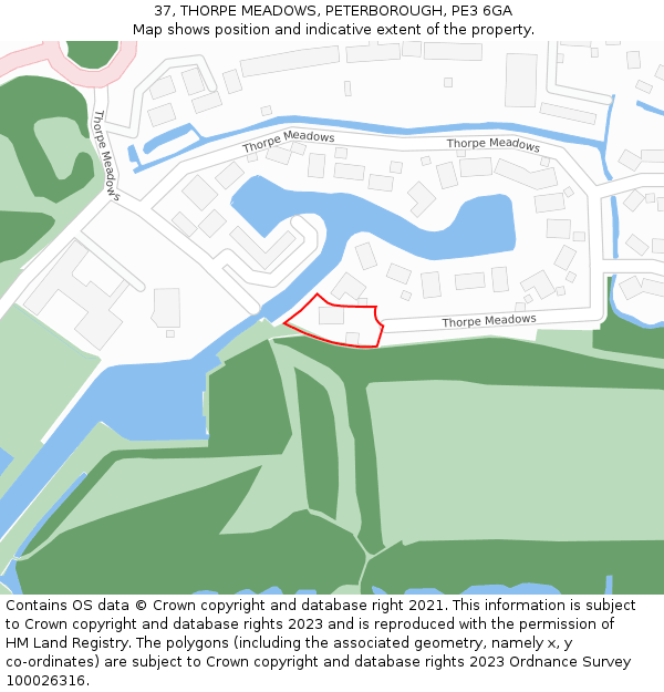 37, THORPE MEADOWS, PETERBOROUGH, PE3 6GA: Location map and indicative extent of plot