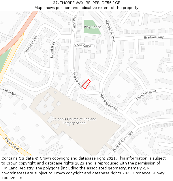 37, THORPE WAY, BELPER, DE56 1GB: Location map and indicative extent of plot