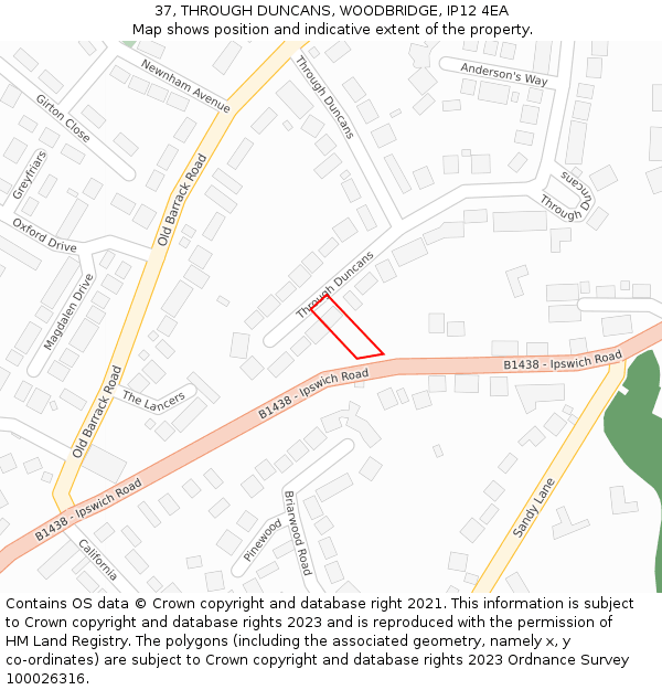 37, THROUGH DUNCANS, WOODBRIDGE, IP12 4EA: Location map and indicative extent of plot