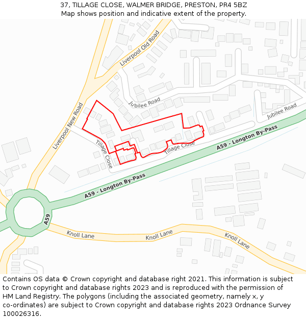37, TILLAGE CLOSE, WALMER BRIDGE, PRESTON, PR4 5BZ: Location map and indicative extent of plot