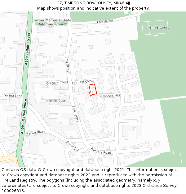 37, TIMPSONS ROW, OLNEY, MK46 4JJ: Location map and indicative extent of plot