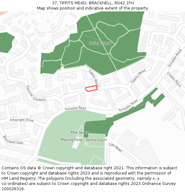 37, TIPPITS MEAD, BRACKNELL, RG42 1FH: Location map and indicative extent of plot