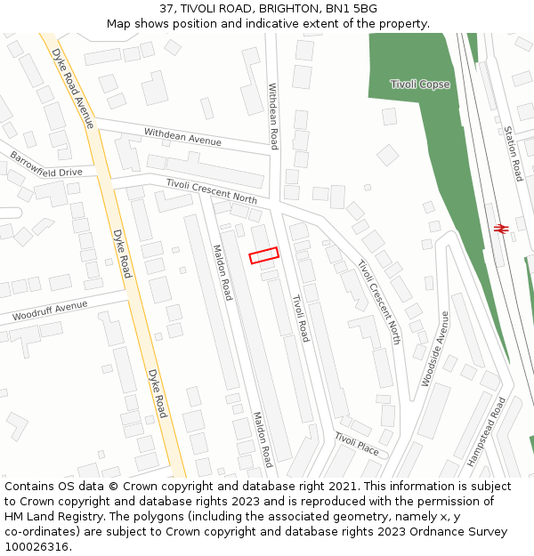 37, TIVOLI ROAD, BRIGHTON, BN1 5BG: Location map and indicative extent of plot