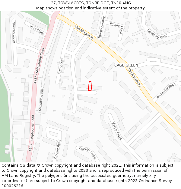 37, TOWN ACRES, TONBRIDGE, TN10 4NG: Location map and indicative extent of plot