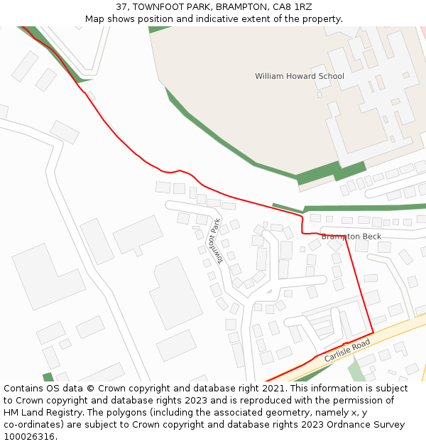 37, TOWNFOOT PARK, BRAMPTON, CA8 1RZ: Location map and indicative extent of plot