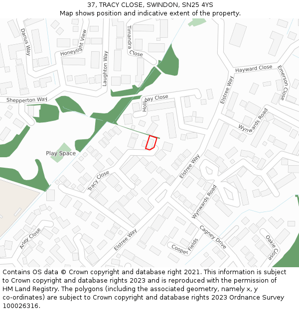 37, TRACY CLOSE, SWINDON, SN25 4YS: Location map and indicative extent of plot