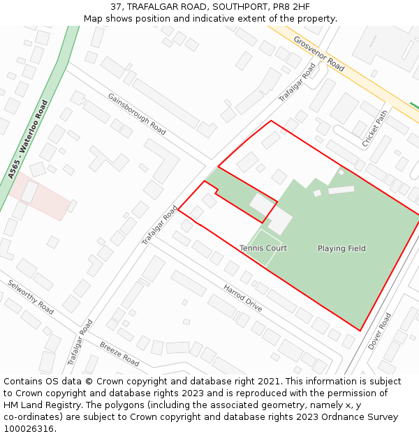 37, TRAFALGAR ROAD, SOUTHPORT, PR8 2HF: Location map and indicative extent of plot