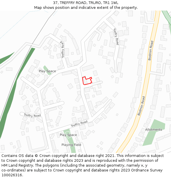 37, TREFFRY ROAD, TRURO, TR1 1WL: Location map and indicative extent of plot