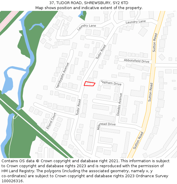 37, TUDOR ROAD, SHREWSBURY, SY2 6TD: Location map and indicative extent of plot